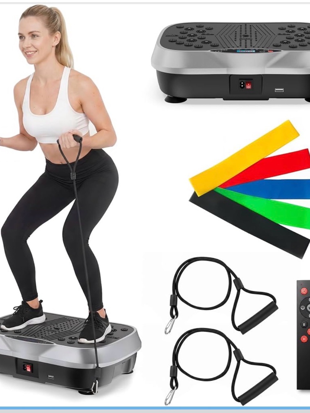 Full Body Vibration Plate with Resistance Bands and Bands Set - Gray